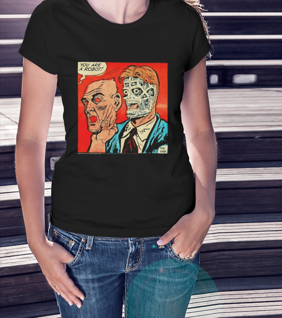 You Are A Robot Comic Style Mask Reveal The End T-Shirt