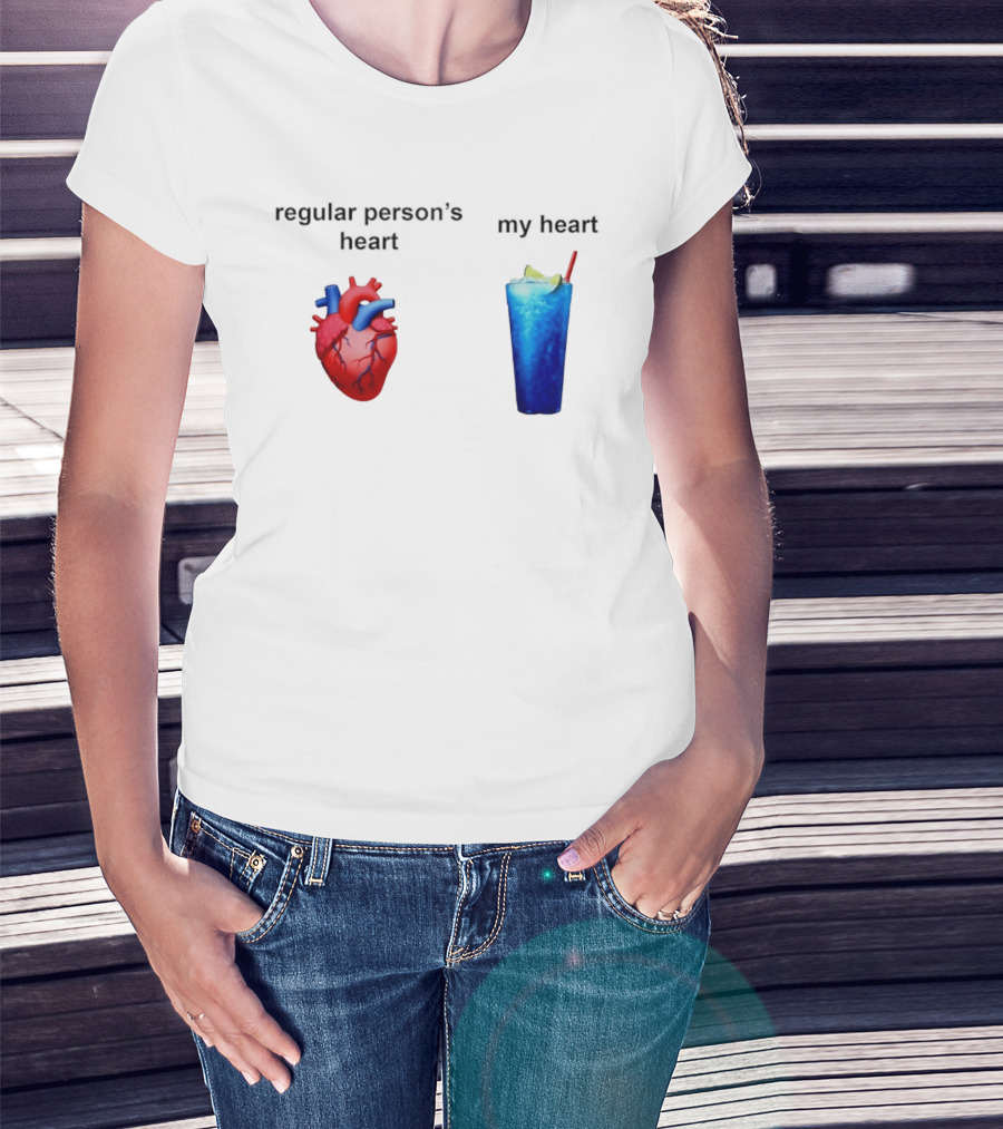 Regular Person's Heart Vs My Heart Blue Drink Emojis T-Shirt