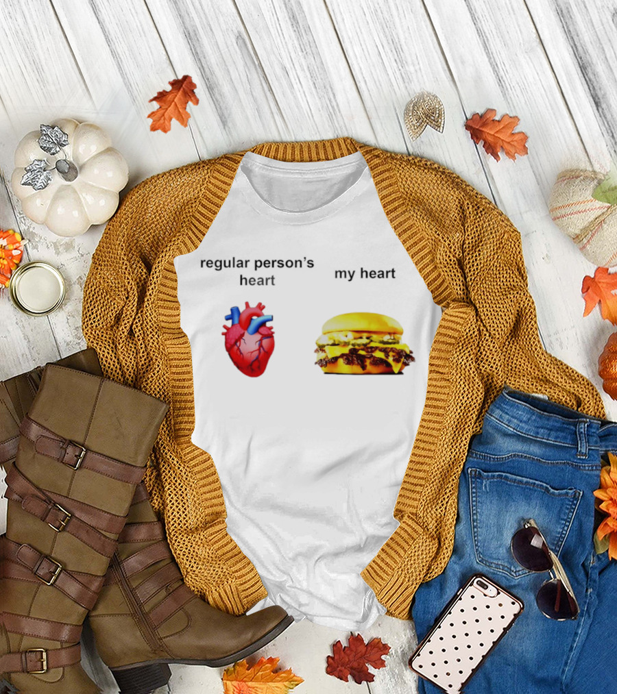 Regular Person's Heart My Heart Burger Real Vs Food Lover's Comparison T-Shirt