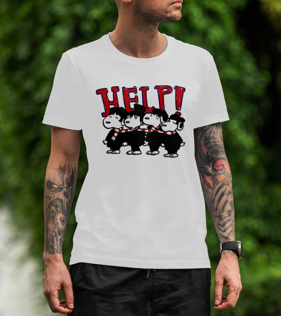 Peanuts Snoopy Beatles Help Parody Red Scarf T-Shirt