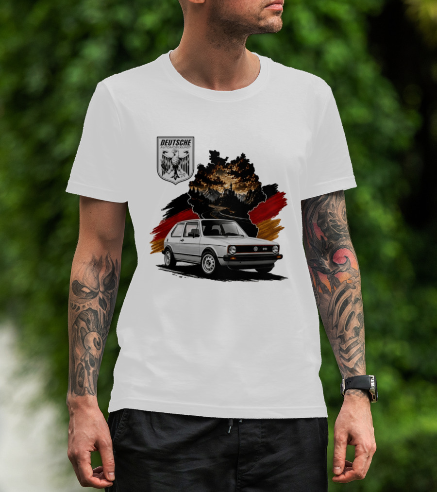 Deutsche Automobilkunst Volkswagen Golf GTI Germany Map Scenic Road Eagle Crest T-Shirt