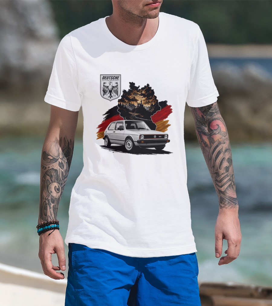Deutsche Automobilkunst Volkswagen Golf GTI Germany Map Scenic Road Eagle Crest T-Shirt