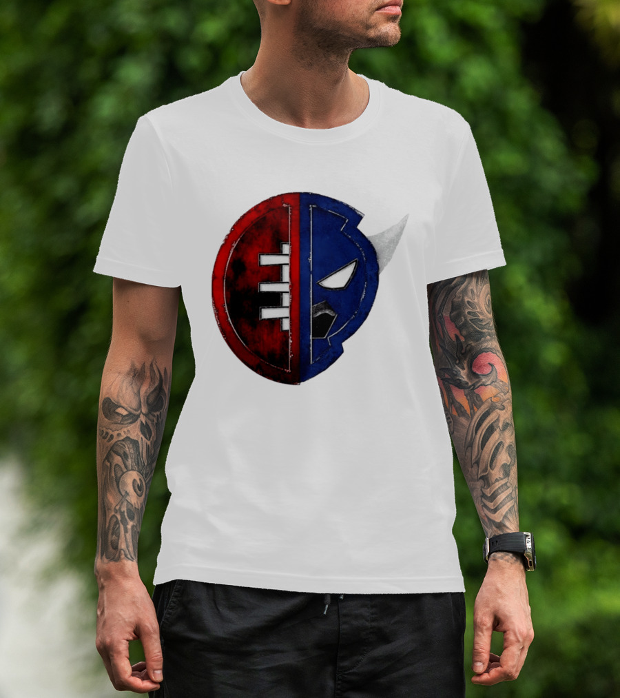 Buffalo Football Fusion Mask Emblem Red Blue Horns T-Shirt