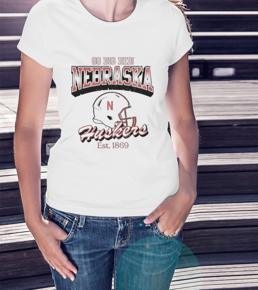 Go Big Red Nebraska Huskers Est 1869 Helmet T-Shirt