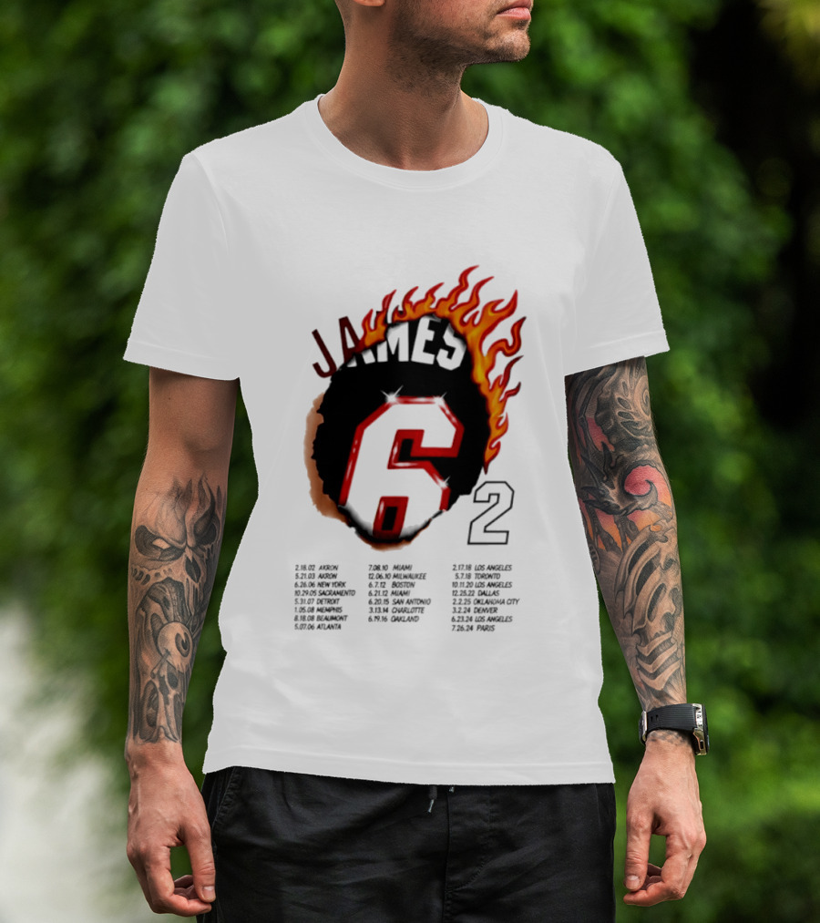LeBron James 6 Burning Number With Game Dates T-Shirt