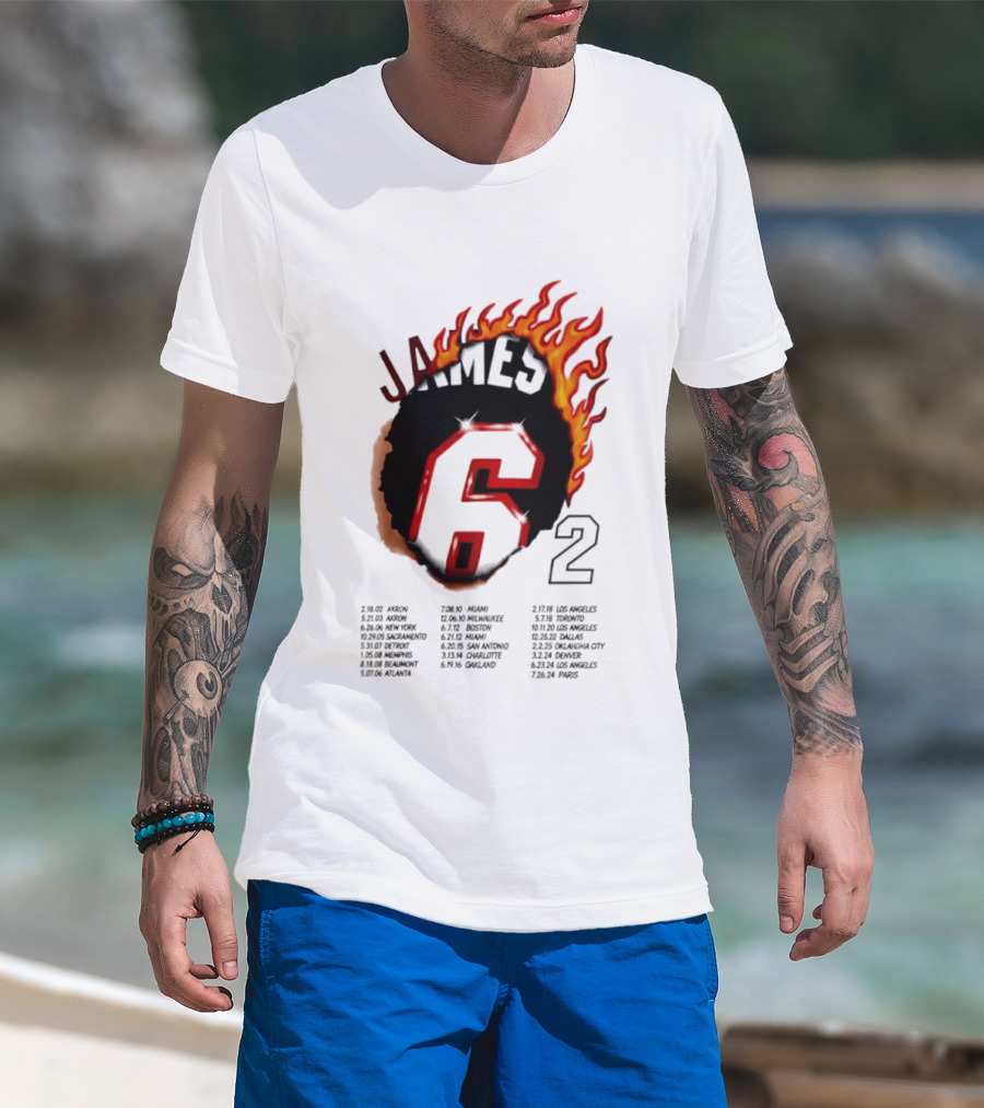 LeBron James 6 Burning Number With Game Dates T-Shirt