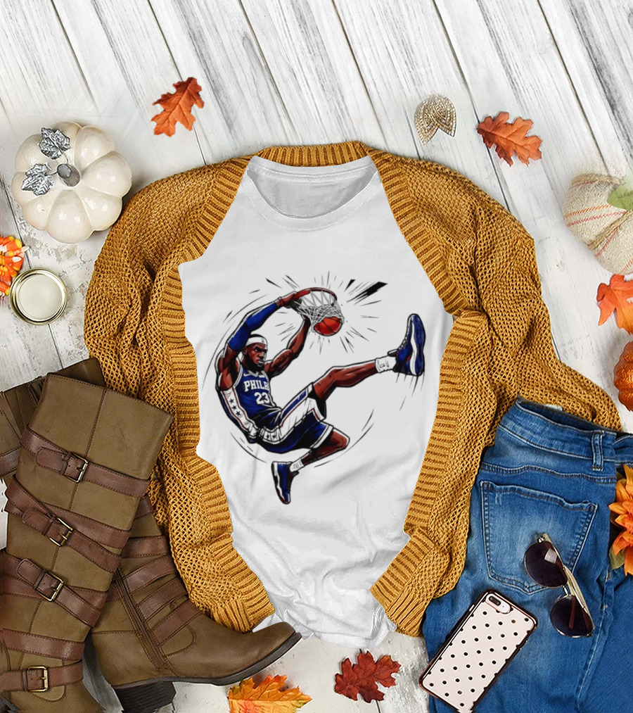 Philadelphia 76ers Phila 23 Basketball Player Dunking Action T-Shirt