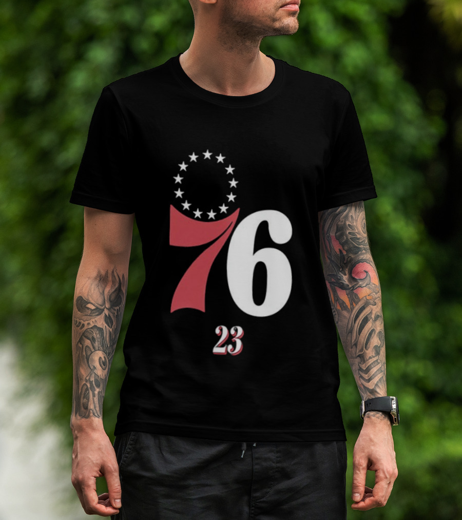 Philadelphia 76ers LeBron James 23 In The Paint Name And Number Royal 76ers T-Shirt
