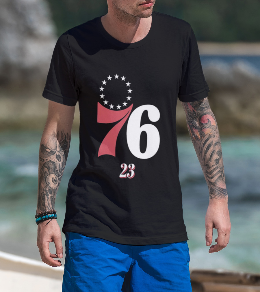 Philadelphia 76ers LeBron James 23 In The Paint Name And Number Royal 76ers T-Shirt