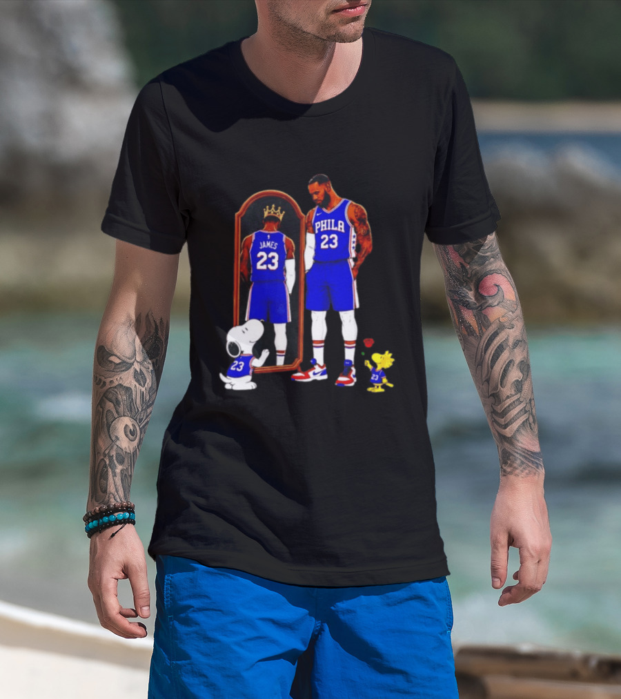 Snoopy Woodstock Mirror 23 King James Philadelphia 76ers T-Shirt