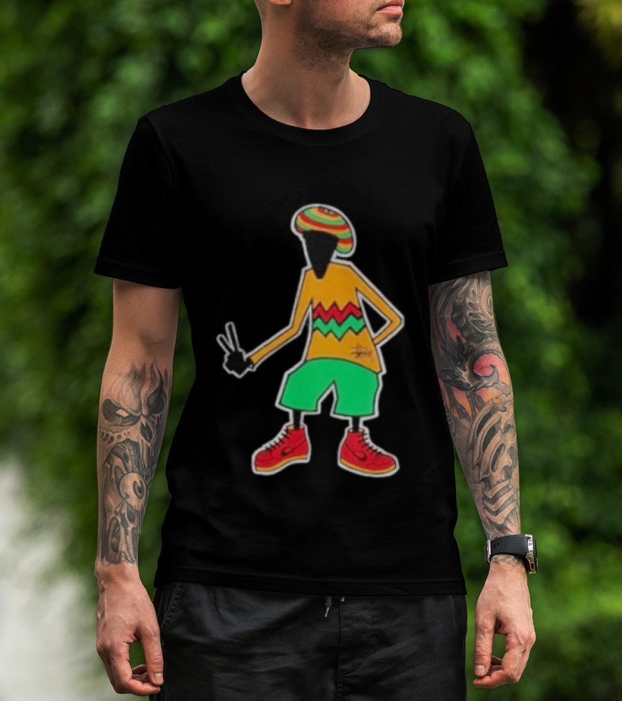 Stussy Rasta Man Peace Sign Reggae Streetwear Jamaica Style Fashion T-Shirt