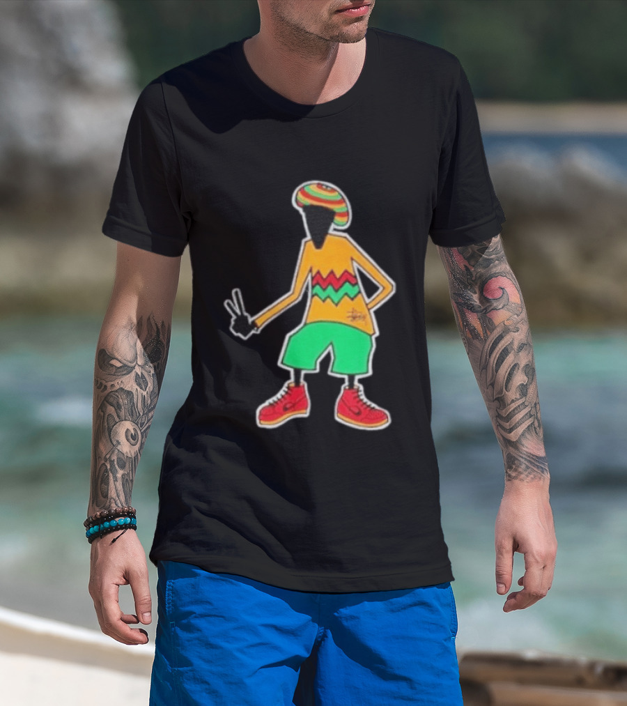 Stussy Rasta Man Peace Sign Reggae Streetwear Jamaica Style Fashion T-Shirt