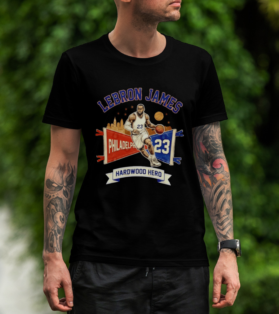 LeBron James 23 Philadelphia Basketball Skyline Hardwood Hero T-Shirt