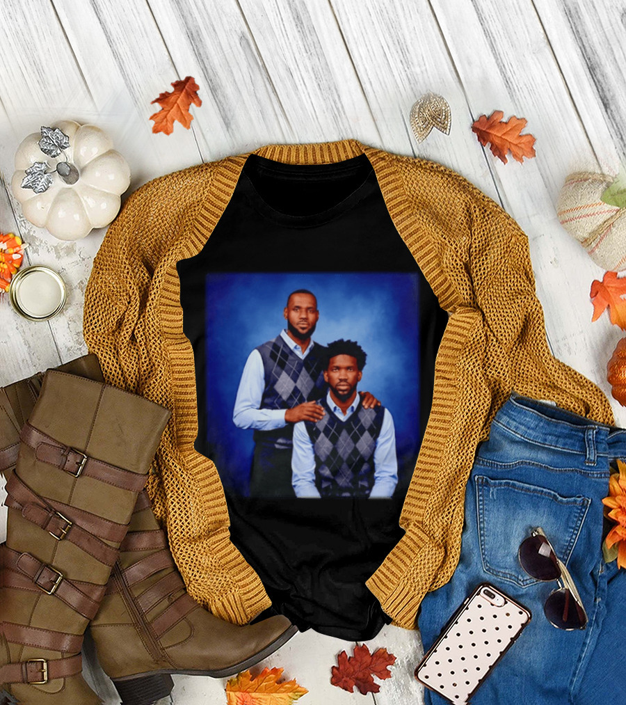 Lebron James Joel Embiid Philadelphia 76ers In Matching Argyle Sweaters T-Shirt