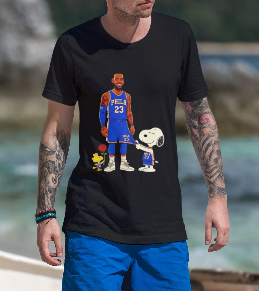 LeBron James Peanuts Collaboration Philadelphia 76ers Snoopy Woodstock 23 Jersey T-Shirt