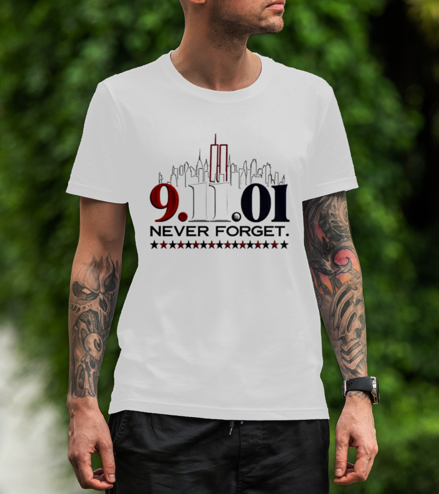 9.11.01 Never Forget New York City Skyline Twin Towers And Stars T-Shirt