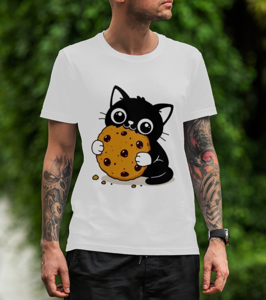 Black Cat Holding Chocolate Chip Cookie T-Shirt