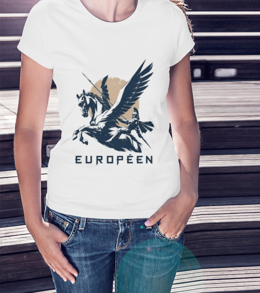 Européen Spartan Warrior Riding Pegasus Greek Mythology T-Shirt