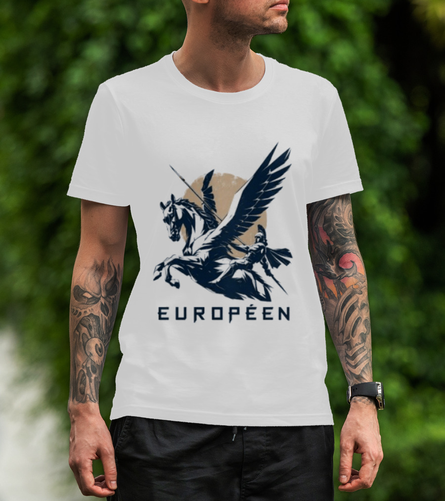 Européen Spartan Warrior Riding Pegasus Greek Mythology T-Shirt