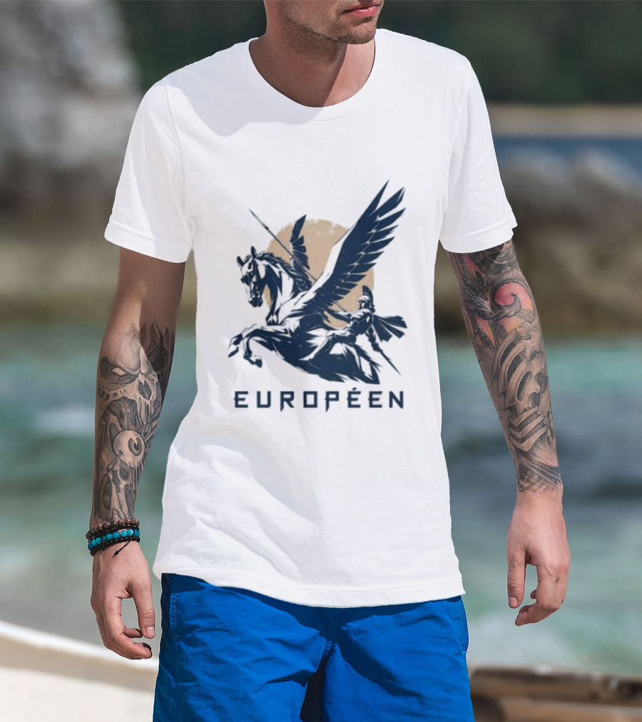 Européen Spartan Warrior Riding Pegasus Greek Mythology T-Shirt