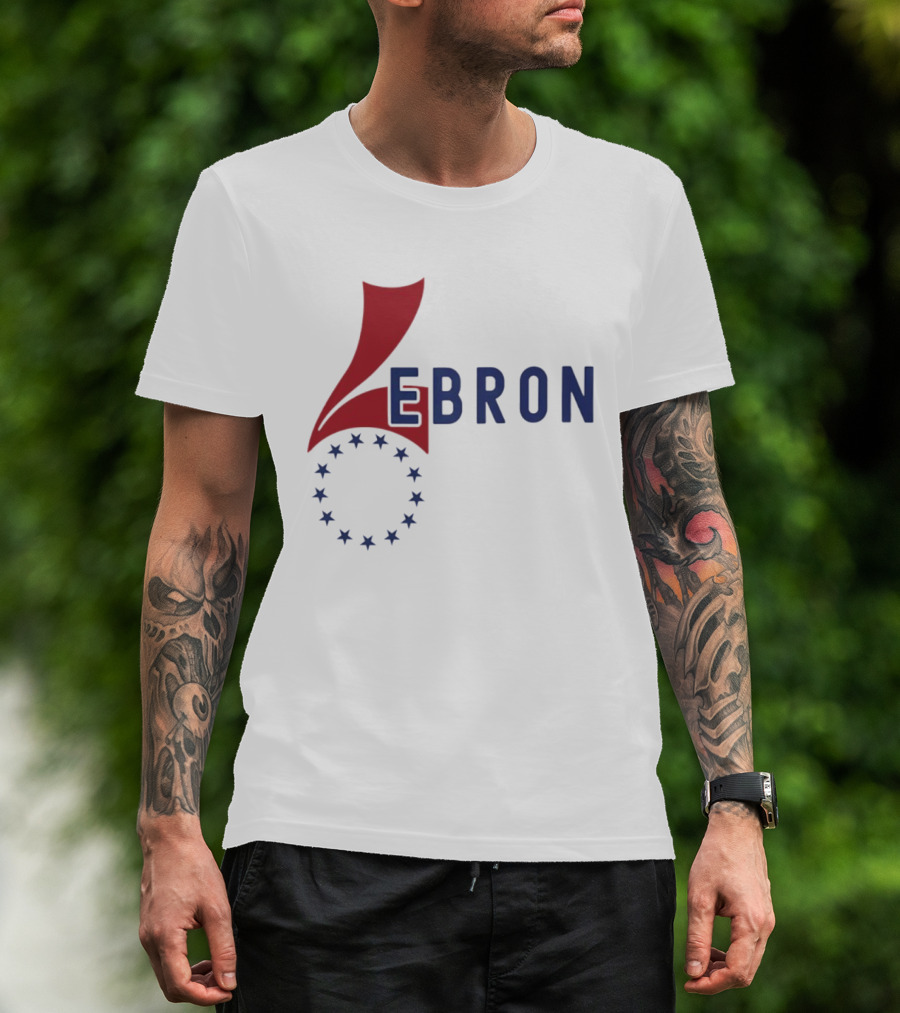Lebron Stars Circle Red Blue буквенный логотип 76 Ers T-Shirt