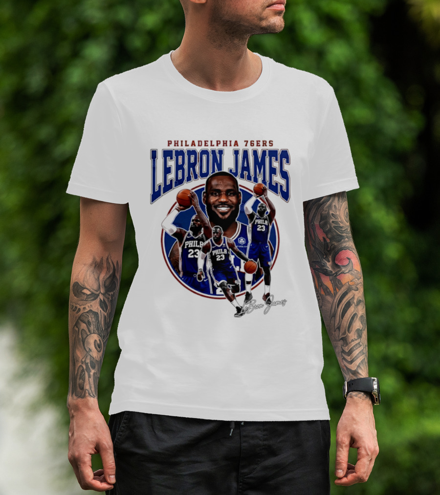 Philadelphia 76ers LeBron James Blue Jersey Player Collage T-Shirt