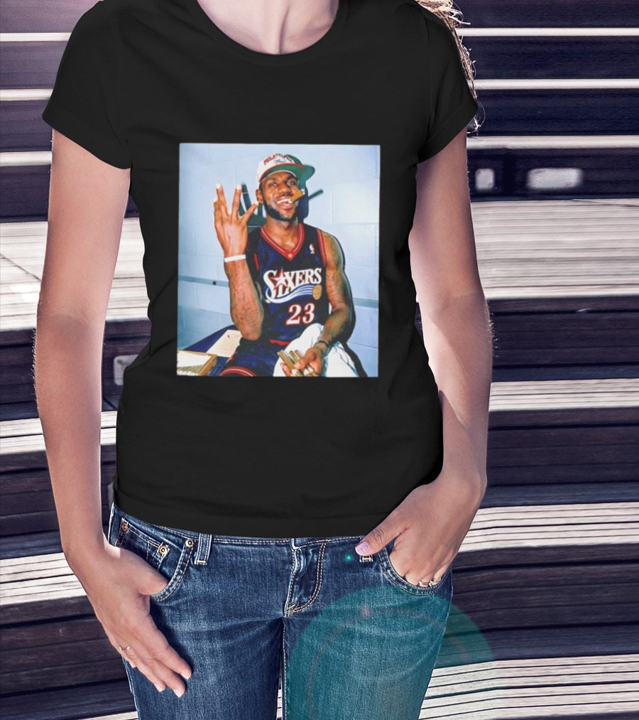 Philadelphia 76ers LeBron James 23 Cigar Photo T-Shirt