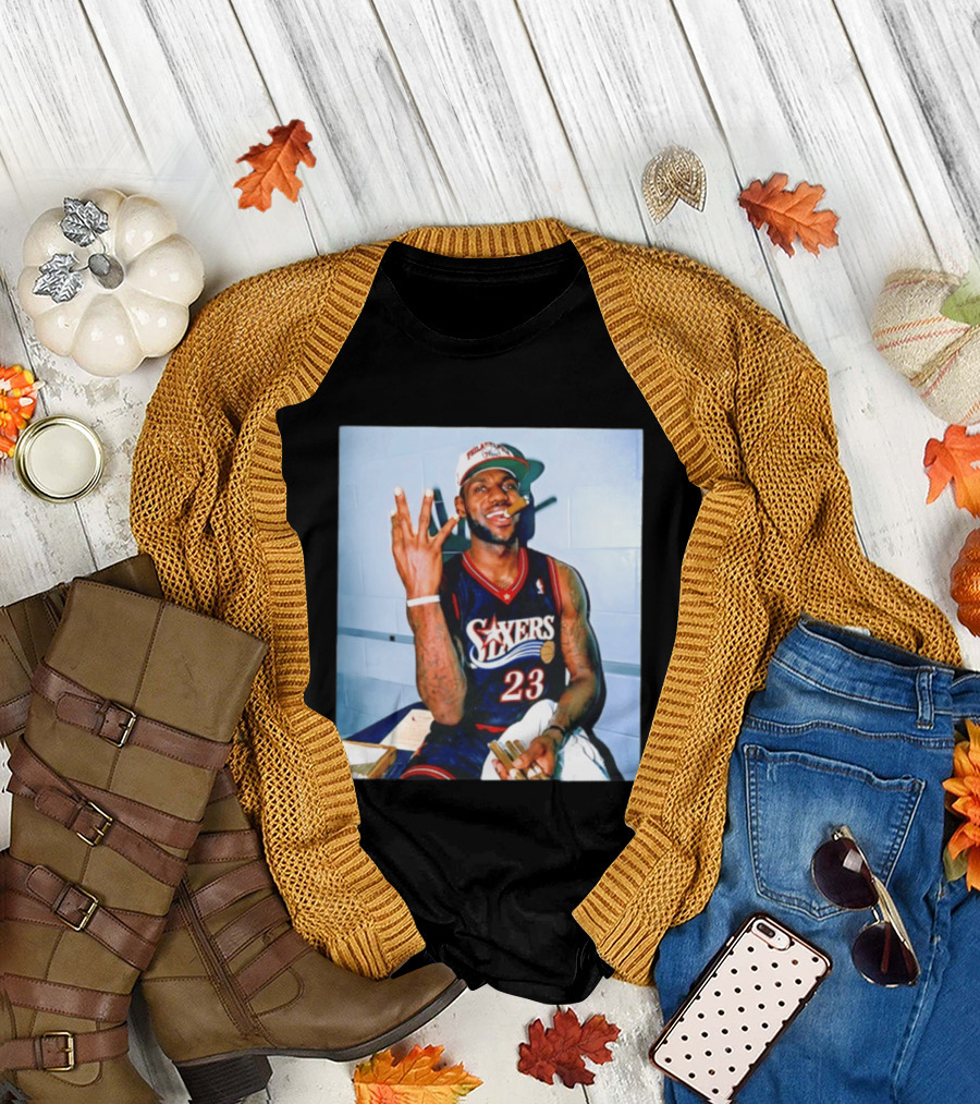 Philadelphia 76ers LeBron James 23 Cigar Photo T-Shirt