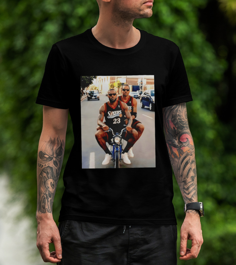 Philly Sixers LeBron James Allen Iverson Motorbike Meme T-Shirt