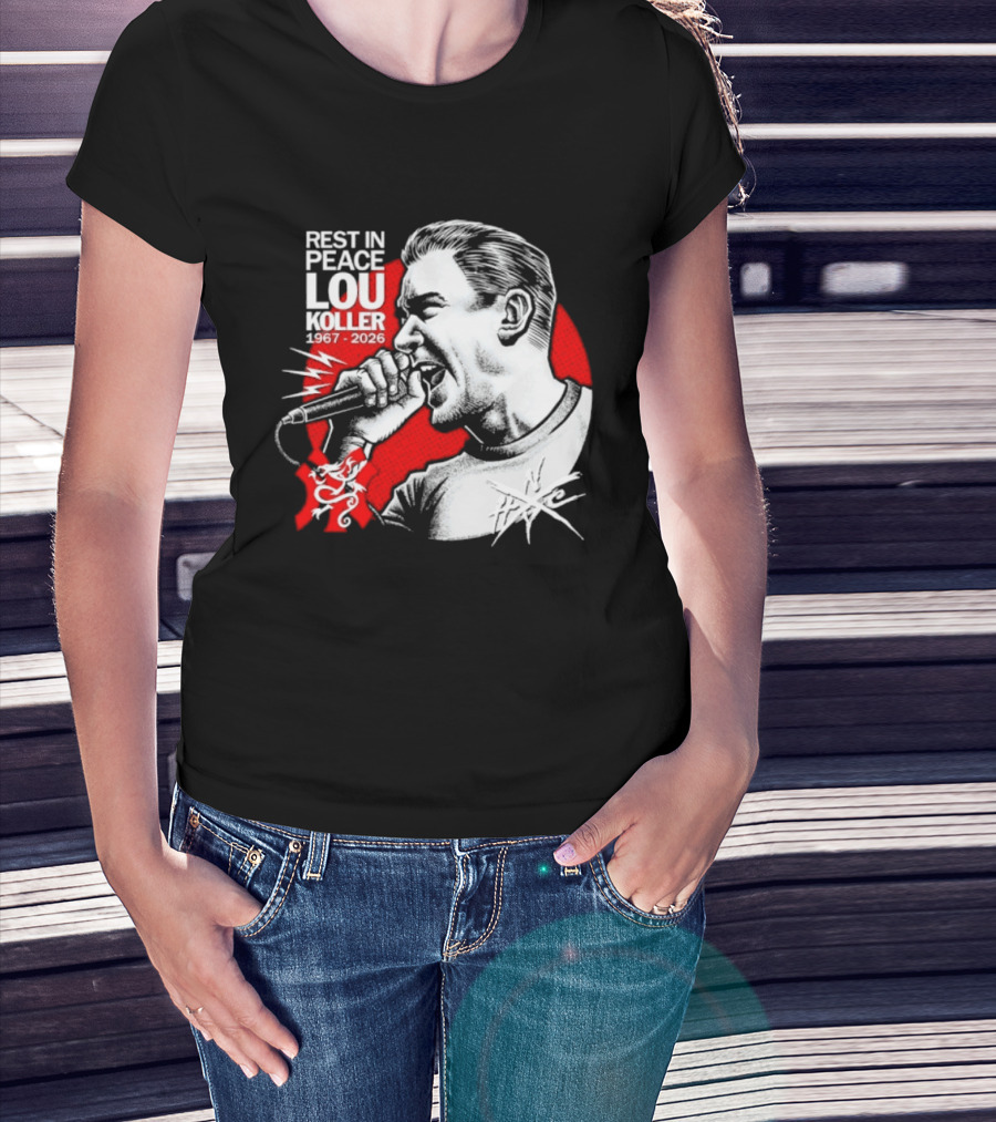 Rest In Peace Lou Koller 1967 2026 HxC Microphone Art Red And White T-Shirt