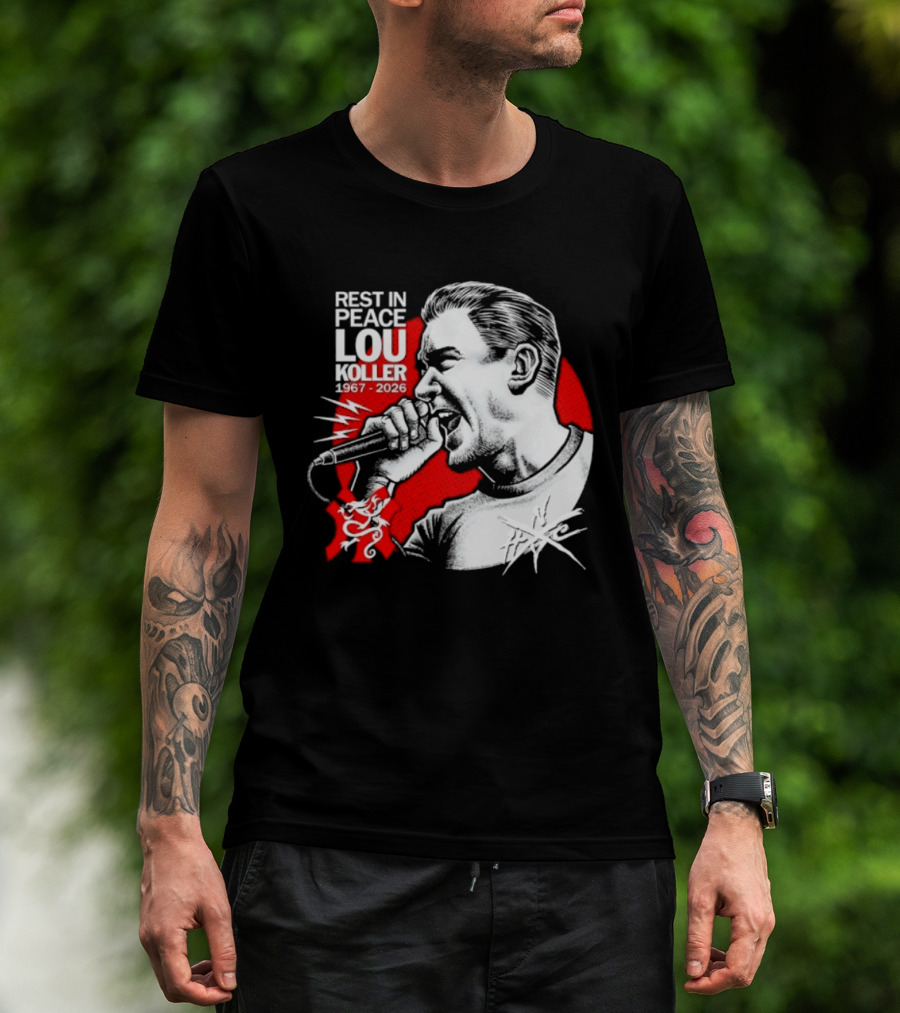 Rest In Peace Lou Koller 1967 2026 HxC Microphone Art Red And White T-Shirt