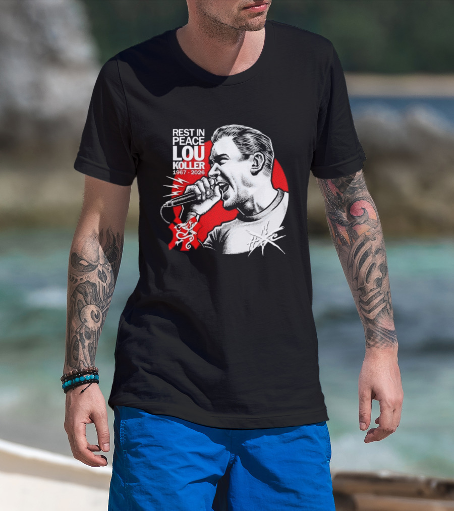 Rest In Peace Lou Koller 1967 2026 HxC Microphone Art Red And White T-Shirt