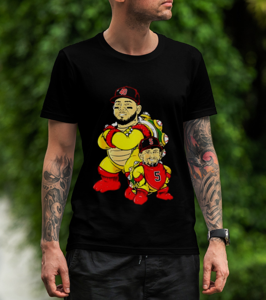St Louis Cardinals Yadier Molina Albert Pujols Bowser Caricature 40 5 Red Cap T-Shirt