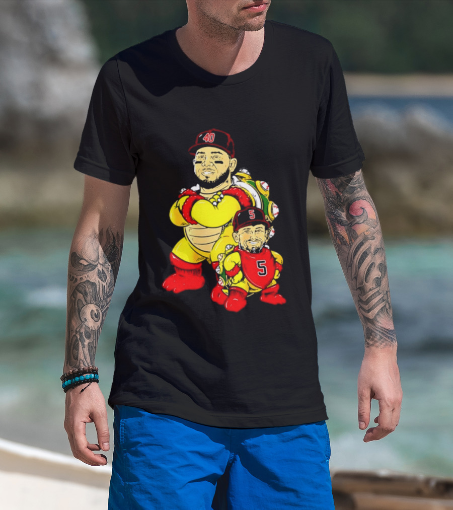 St Louis Cardinals Yadier Molina Albert Pujols Bowser Caricature 40 5 Red Cap T-Shirt