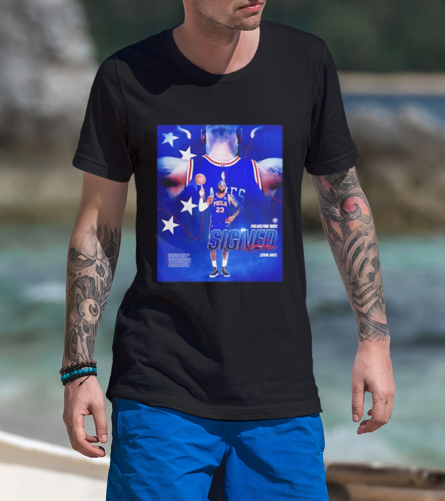 Philadelphia 76ers LeBron James Signed NBA 23 Stars T-Shirt