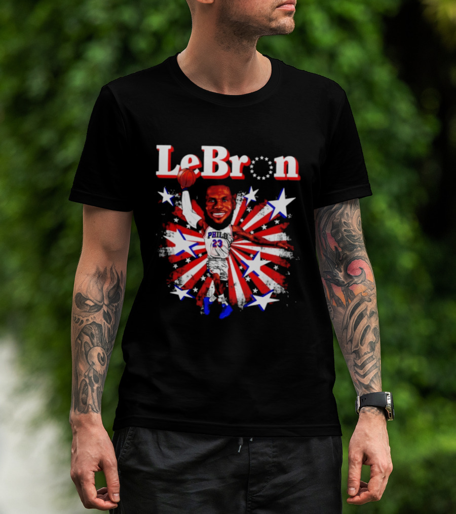 LeBron Stars PH 23 Basketball Caricature 76ers Red White Blue T-Shirt