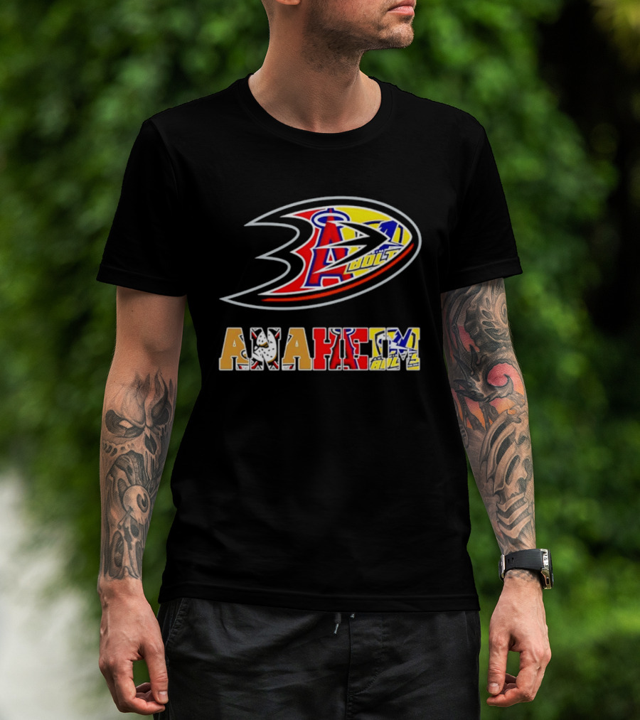 Anaheim Ducks Los Angeles Angels Anaheim Bolts Collage Anaheim Text And Logos T-Shirt