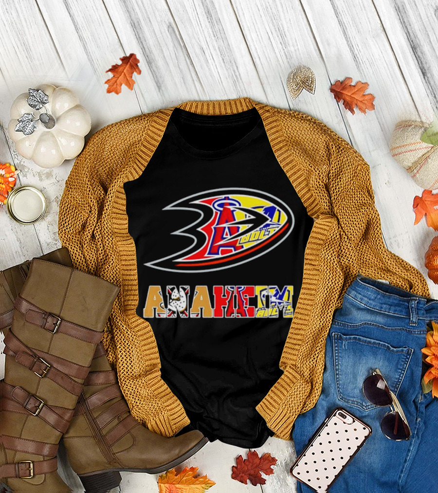 Anaheim Ducks Los Angeles Angels Anaheim Bolts Collage Anaheim Text And Logos T-Shirt