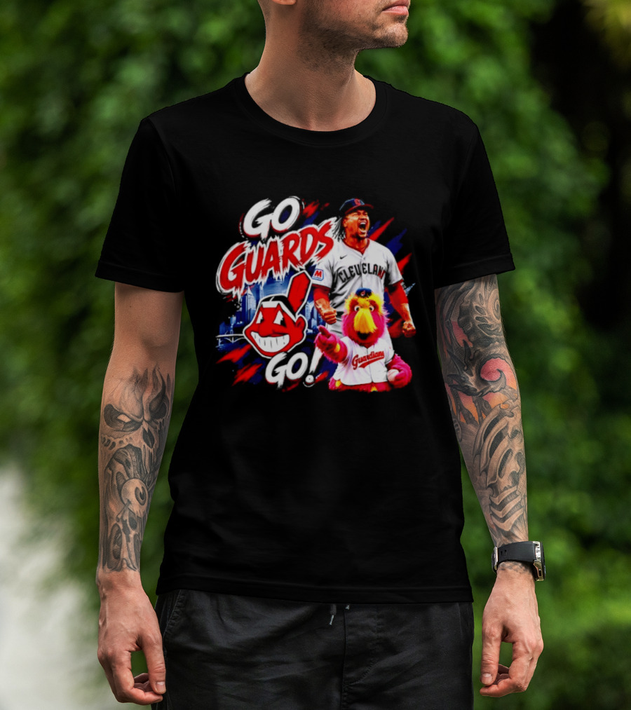 Jose Ramirez Cleveland Guardians Go Guards Go City Skyline Baseball Cheers T-Shirt