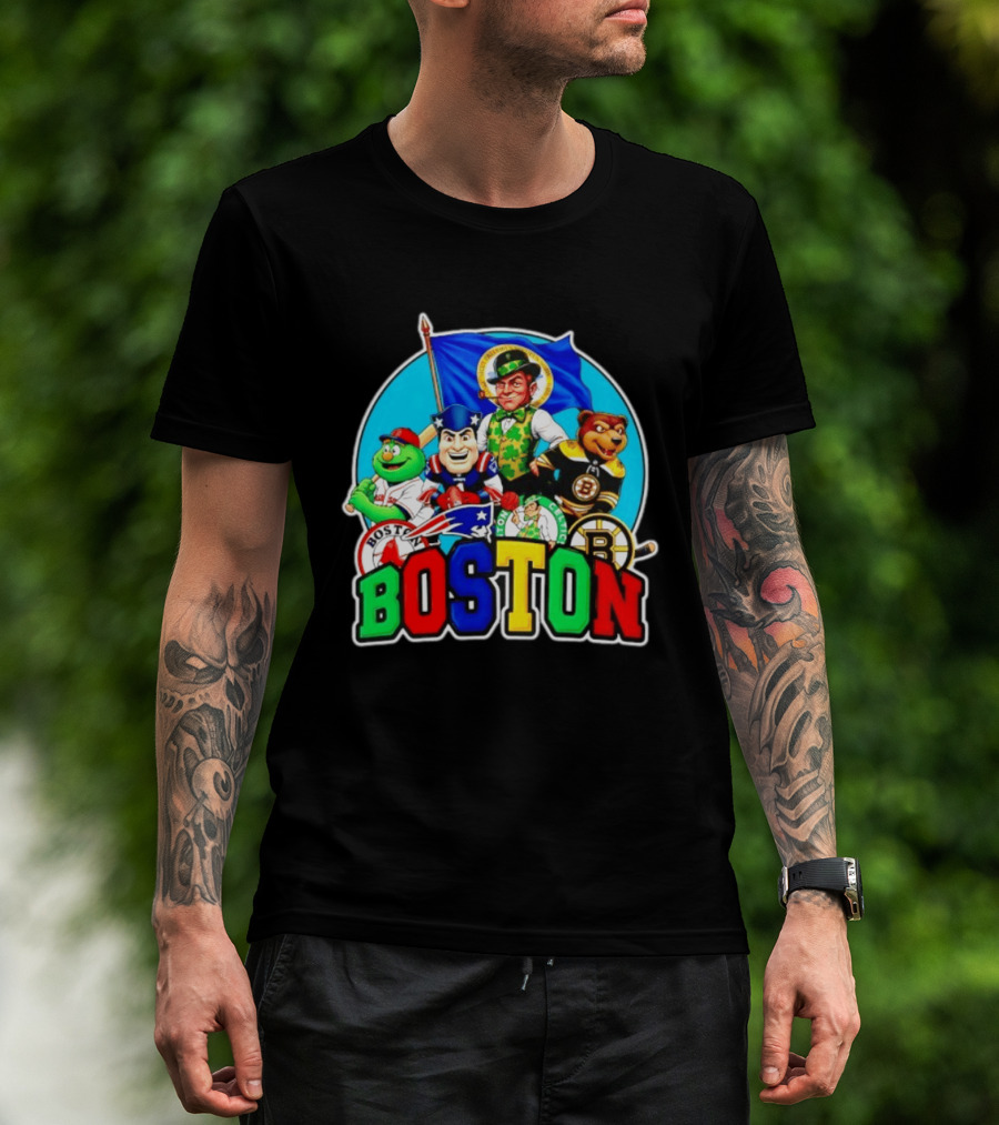 Boston Red Sox Patriots Celtics Bruins Mascots Characters T-Shirt