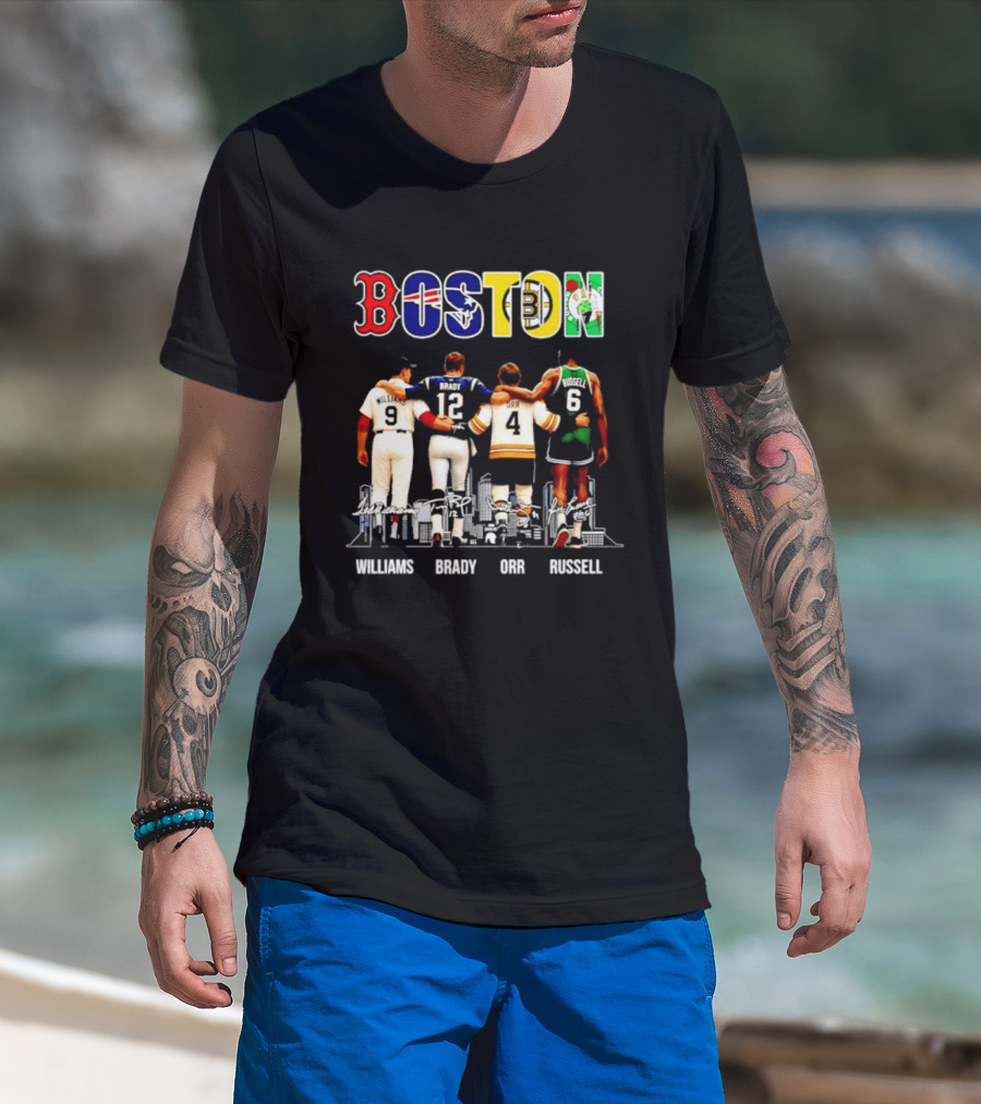Boston Red Sox Patriots Bruins Celtics Williams Brady Orr Russell T-Shirt