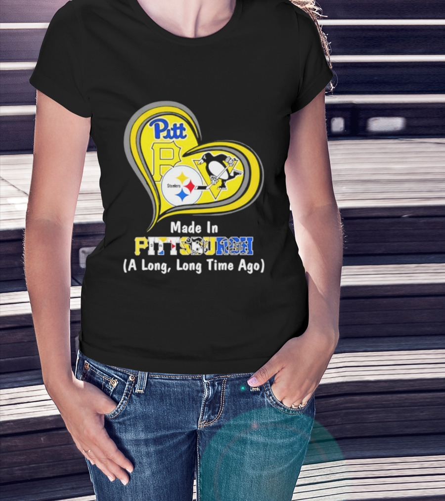 Pitt Steelers Penguins Heart Made In Pittsburgh A Long Time Ago T-Shirt
