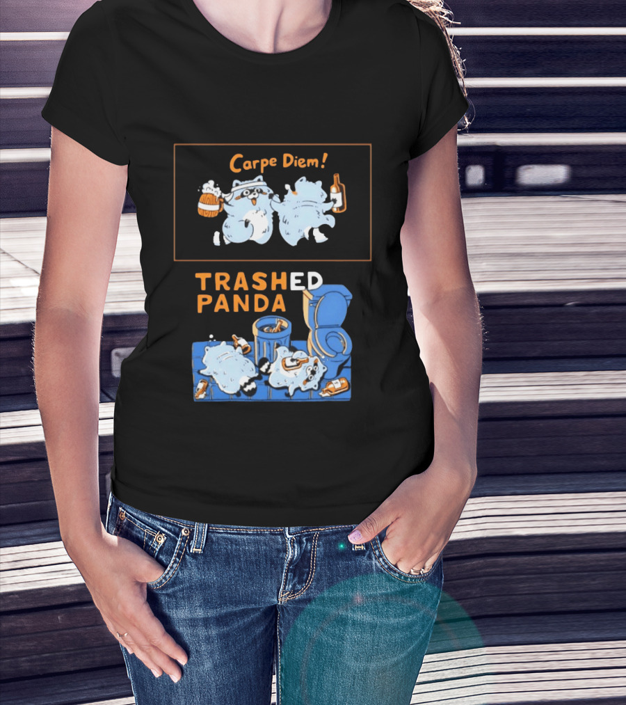 Carpe Diem Trashed Panda Raccoon Beer And Toilet Humor T-Shirt
