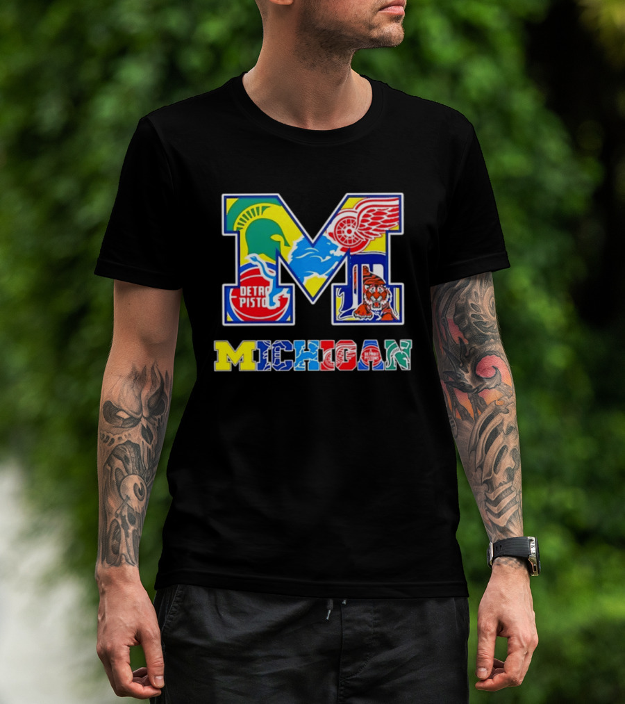 Michigan Detroit Pistons Red Wings Tigers Lions Wolverines Icons M T-Shirt