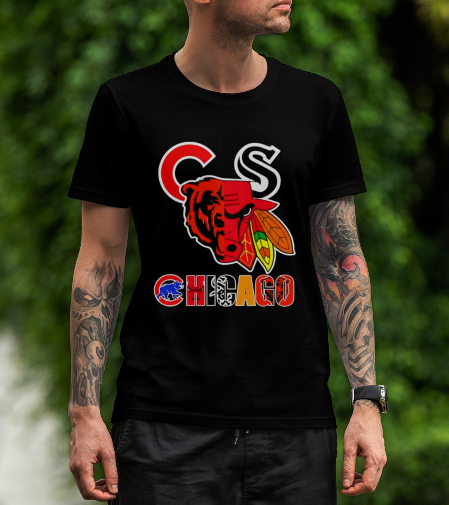 Chicago Bears Bulls Blackhawks Cubs White Sox Sports Team Collage T-Shirt