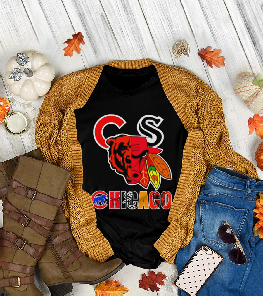Chicago Bears Bulls Blackhawks Cubs White Sox Sports Team Collage T-Shirt