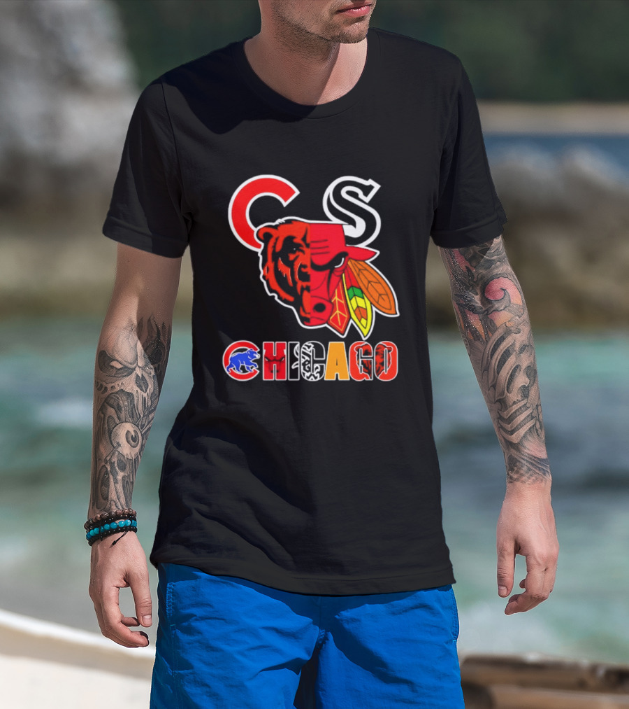 Chicago Bears Bulls Blackhawks Cubs White Sox Sports Team Collage T-Shirt