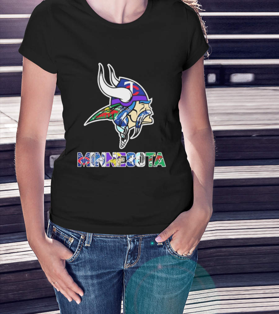 Minnesota Vikings Twins Wild Timberwolves United Team Fans Mashup T-Shirt