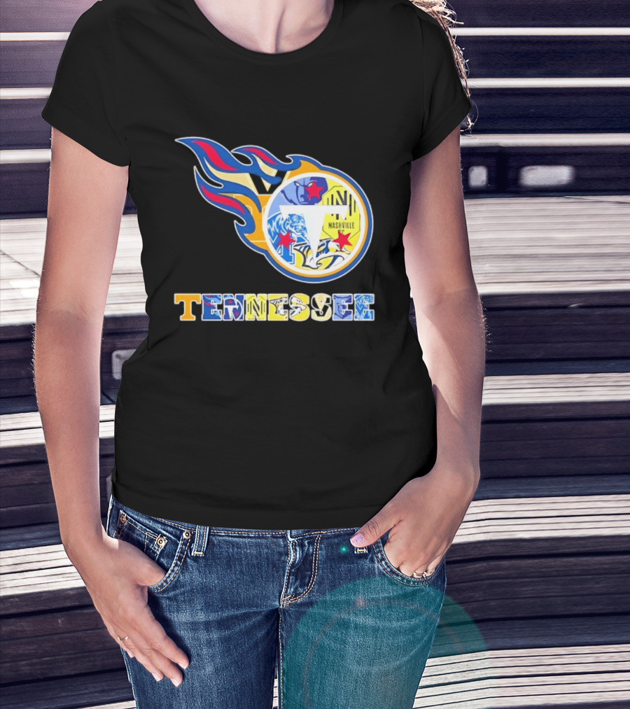 Tennessee Titans Nashville Predators Memphis Grizzlies Nashville SC Logos Mashup T-Shirt