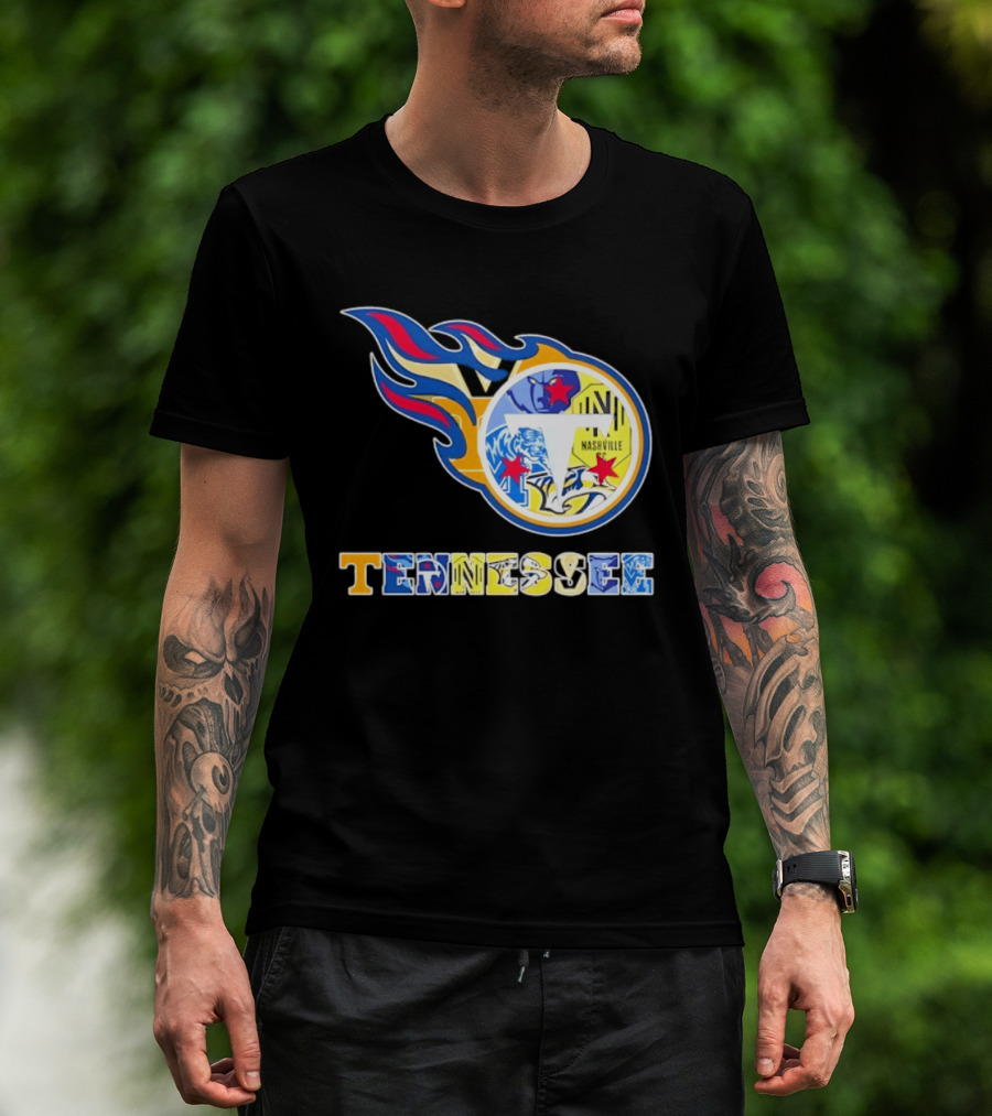 Tennessee Titans Nashville Predators Memphis Grizzlies Nashville SC Logos Mashup T-Shirt